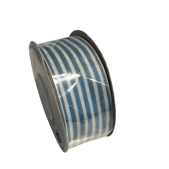 Stampin Up 10 Yards Striped Grosgrain Ribbon Set 1-1/4" Wide Marina Mist & Basic - Picture 1 of 5
